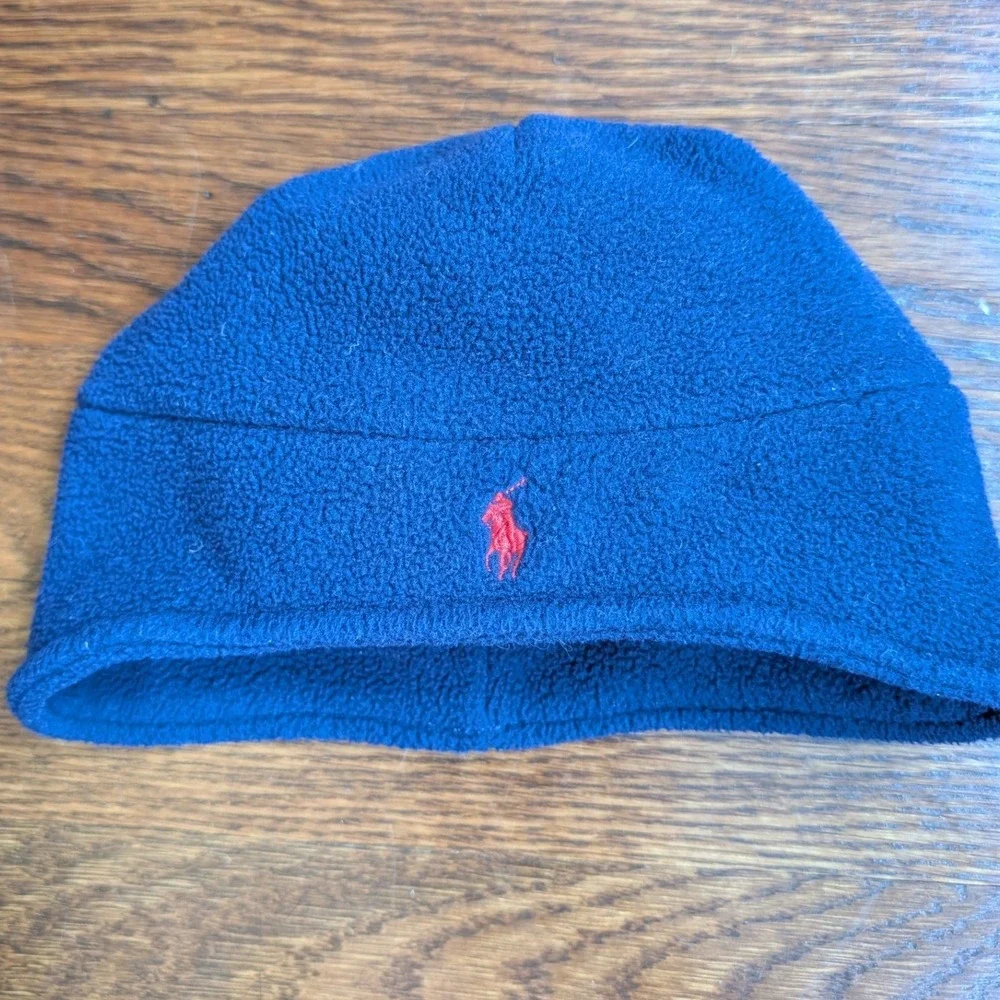 Polo Ralph Lauren Infant Fleece Beanie Blue Red Pony Logo Winter Hat Unisex Baby